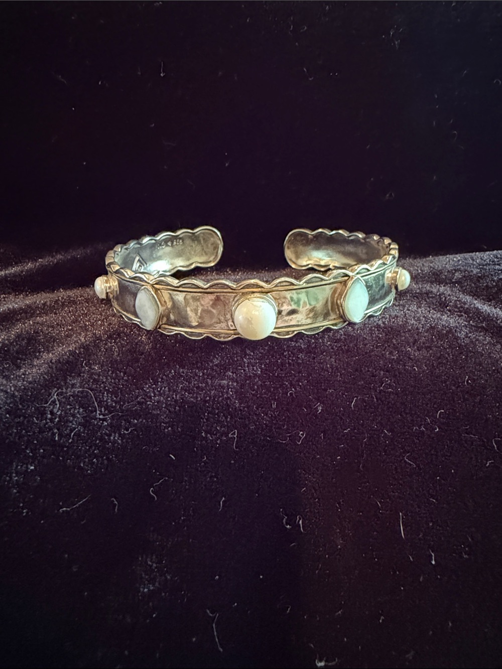 Silpada Sterling Silver Cuff Bracelet with White Stone and freshwater pearl